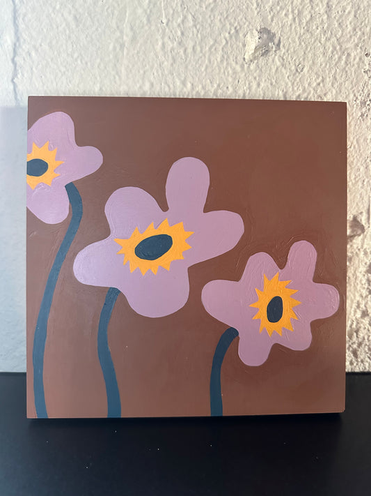 Purple Blobby Flowers on Wood