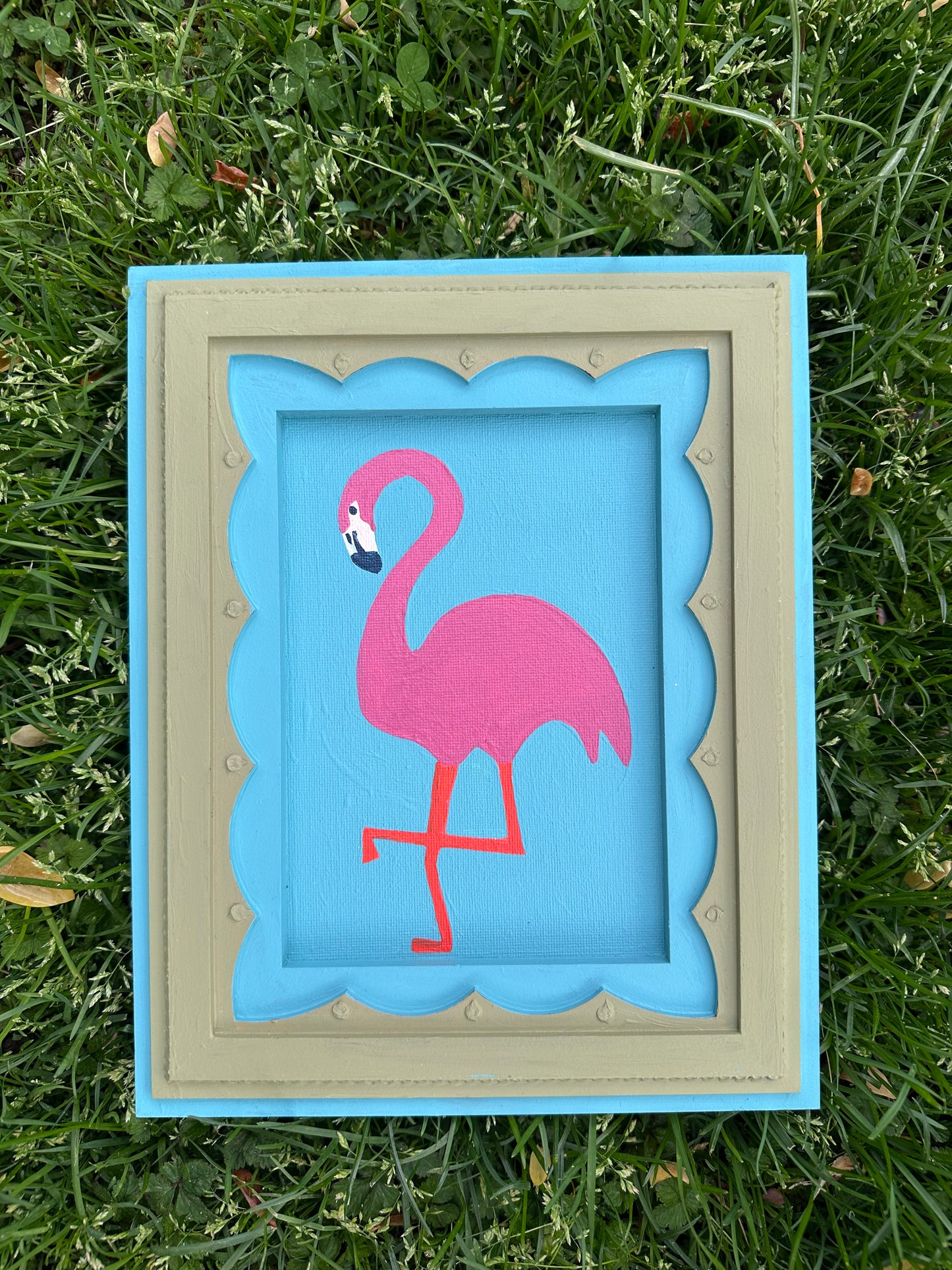 Flamingo on teal