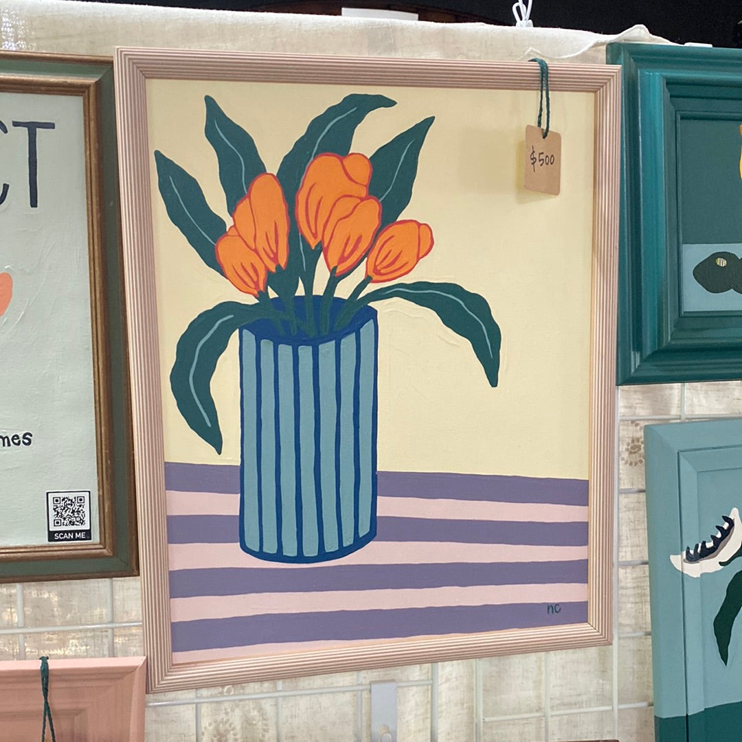 Orange tulips on ribbed frame