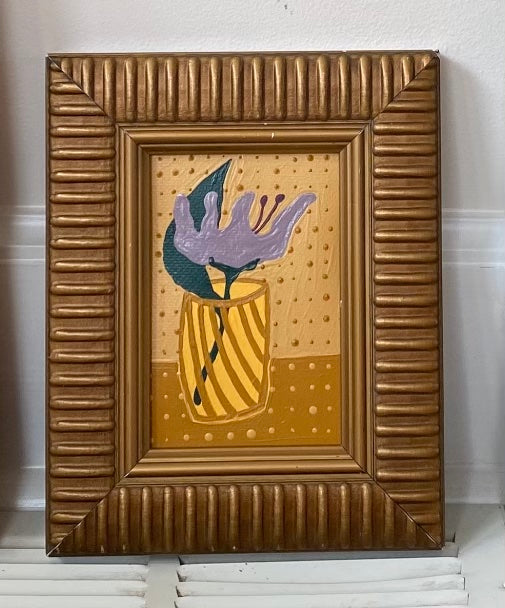 Single purple budvase in ornate gold frame